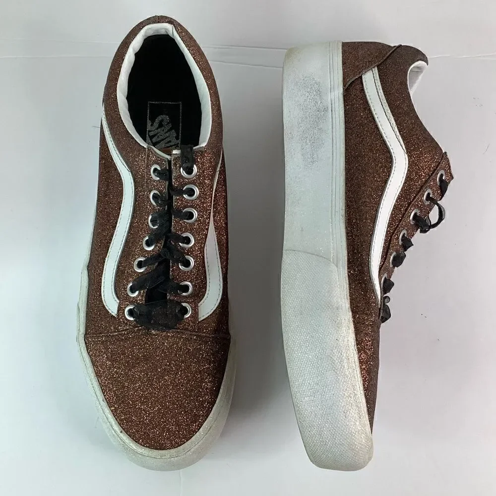 VANS Old Skool Skate Shoe Sparkle Glitter Brown Bronze Unisex Sz men 10/women 12